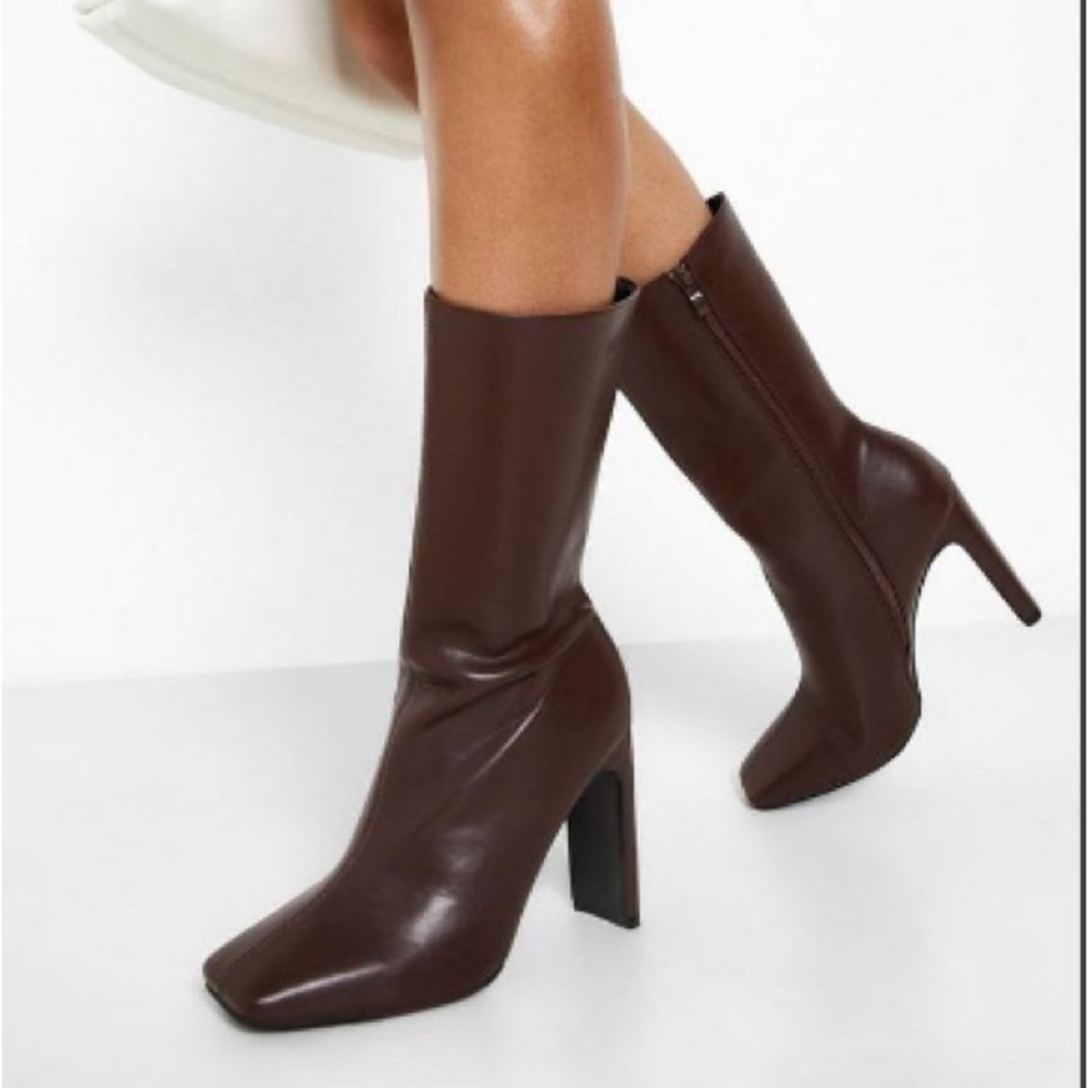 NEW Boohoo Chocolate Brown Faux Leather Boots